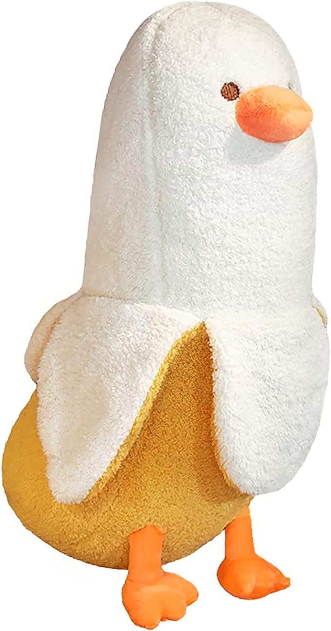 Banana Duck Plush Toy Cute Plushie Hugging Plush Pillow Duck Stuffed Animal for Girls and Boys White
