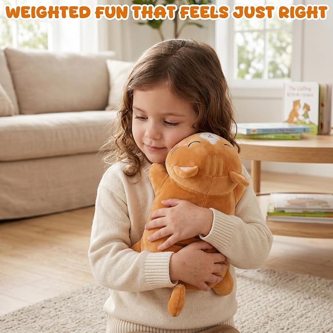 Weighted Stuffed Animals Cat, Orange Cat Plush with Weighted Beads, Cute Cat Plushie Pillow Gifts for Adults Kids Boys Girls 9.8inch