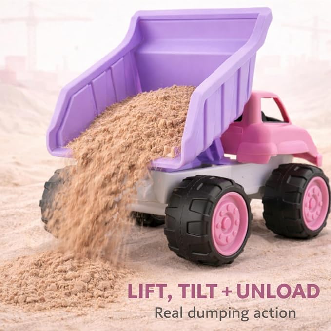 Big Plastic Dump Truck in Pink Color for Toddlers and Girls - Large Tilting Dumper, Free Play Toy Vehicle for Kids Indoor and Outdoor Imaginative Play