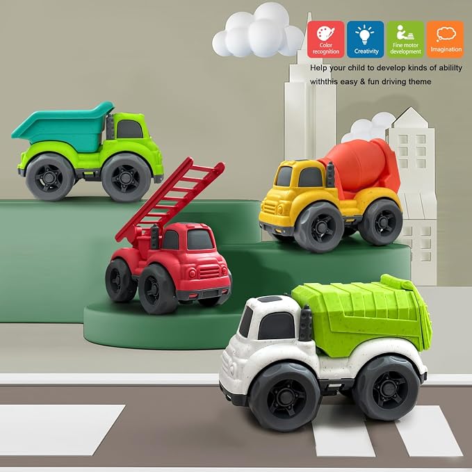 Toddler Car Toys for 3 Year Old, 4 Pcs Cute Toy Truck Set | Including Dump Truck,Mixer Cement,Garbage