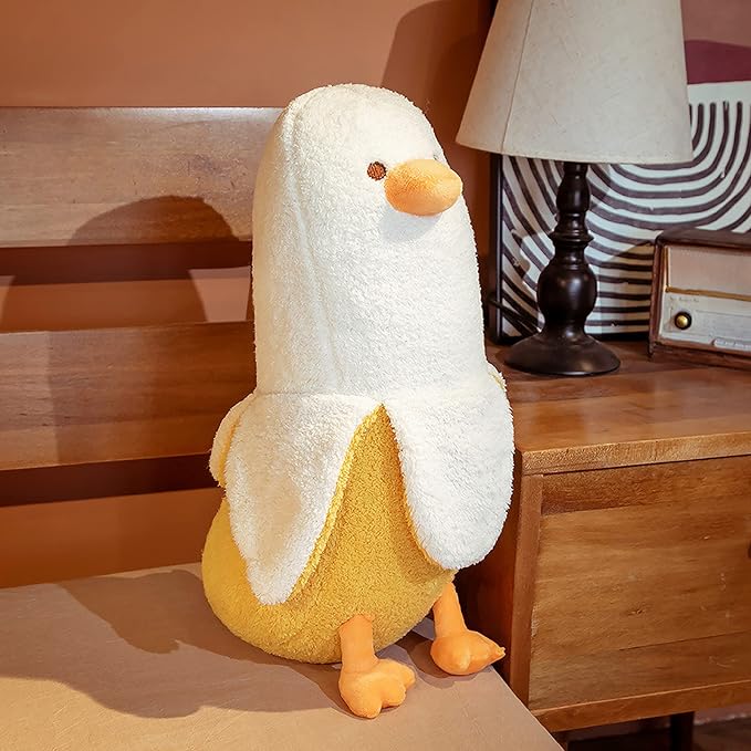 Banana Duck Plush Toy Cute Plushie Hugging Plush Pillow Duck Stuffed Animal for Girls and Boys White