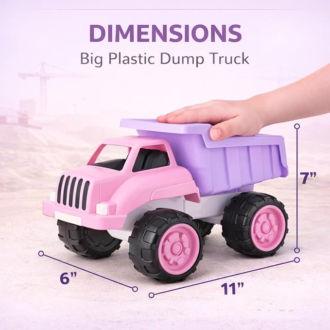 Big Plastic Dump Truck in Pink Color for Toddlers and Girls - Large Tilting Dumper, Free Play Toy Vehicle for Kids Indoor and Outdoor Imaginative Play