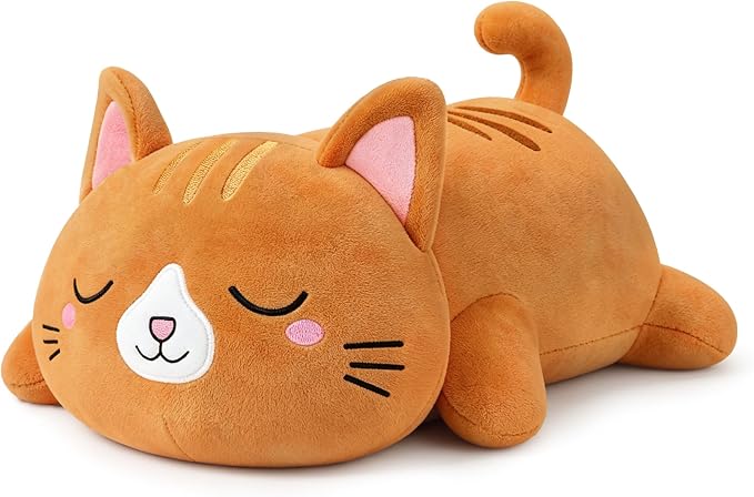 Weighted Stuffed Animals Cat, Orange Cat Plush with Weighted Beads, Cute Cat Plushie Pillow Gifts for Adults Kids Boys Girls 9.8inch