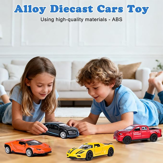 Metal Diecast Cars Toy,1:36 Pull Back Toy Cars with Opening Doors,4 Pack