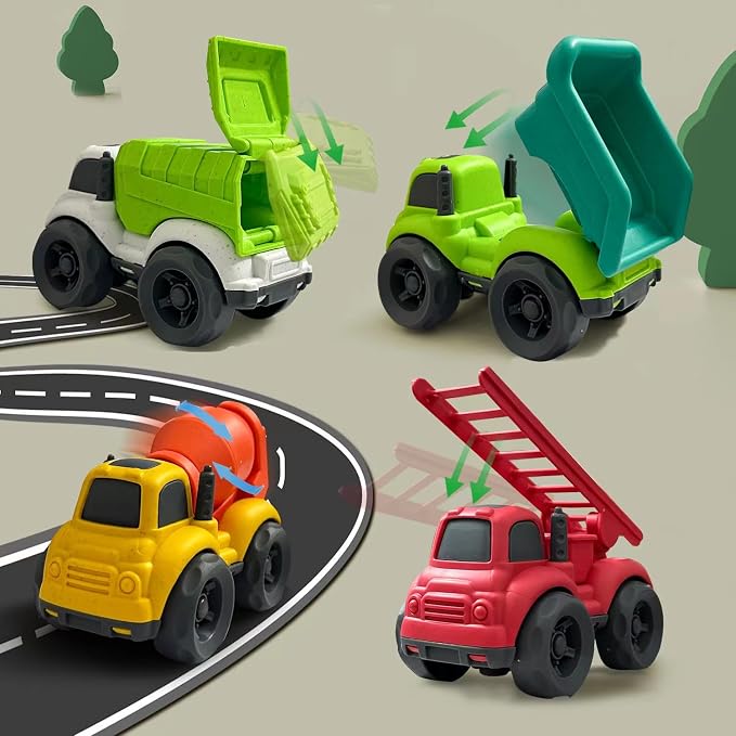 Toddler Car Toys for 3 Year Old, 4 Pcs Cute Toy Truck Set | Including Dump Truck,Mixer Cement,Garbage