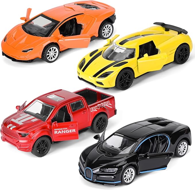Metal Diecast Cars Toy,1:36 Pull Back Toy Cars with Opening Doors,4 Pack