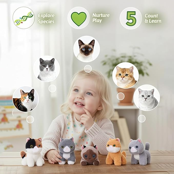 Cat Stuffed Animal House with 5 Soft Cat Toys for Kids, Portable Gift Set
