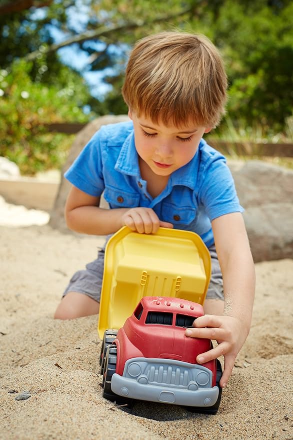 Dump Truck in Yellow and Red - BPA Free, Phthalates Free Toys for Gross/Fine Motor Skill Development. Pretend Play , Red/Yellow